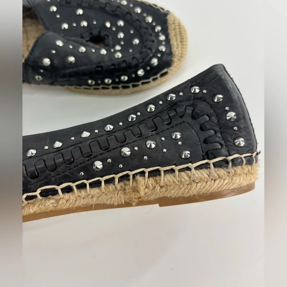Sam Edelman Liam studded espadrille flats 8.5 runs big black leather silver